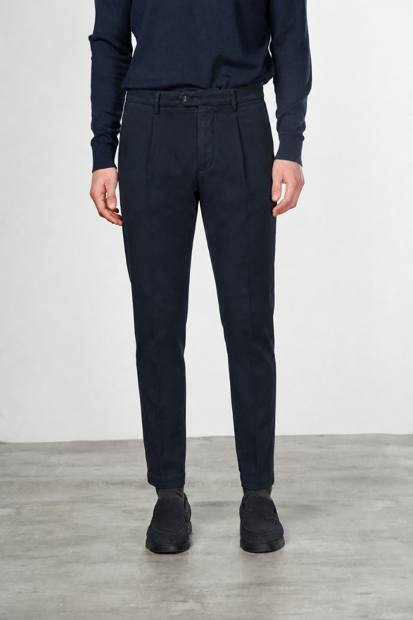 Torino 1 Pinces Flex men’s chino pants in cotton and cashmere twill with slim fit