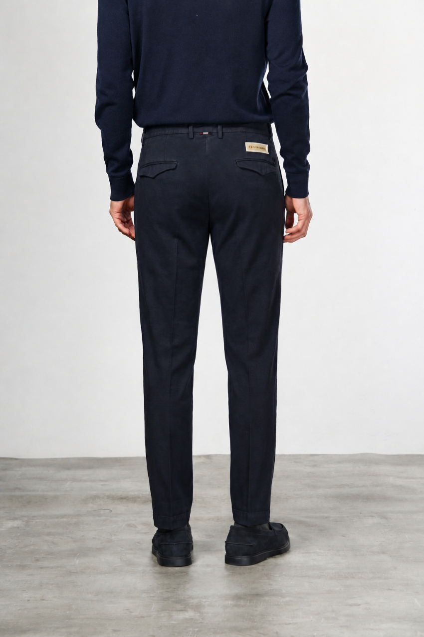 Torino 1 Pinces Flex men’s chino pants in cotton and cashmere twill with slim fit