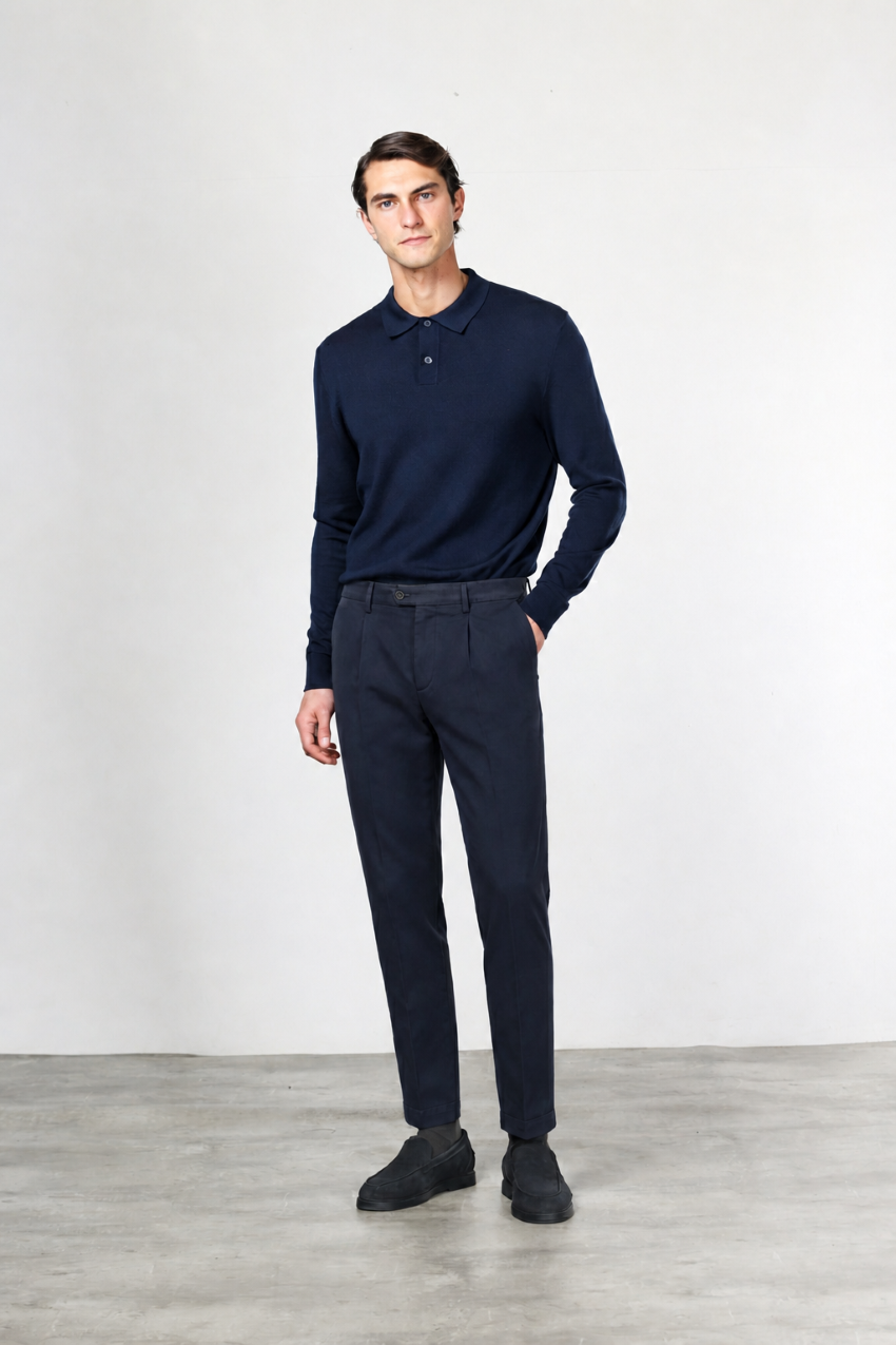 Torino 1 Pinces Flex men’s chino pants in cotton and cashmere twill with slim fit