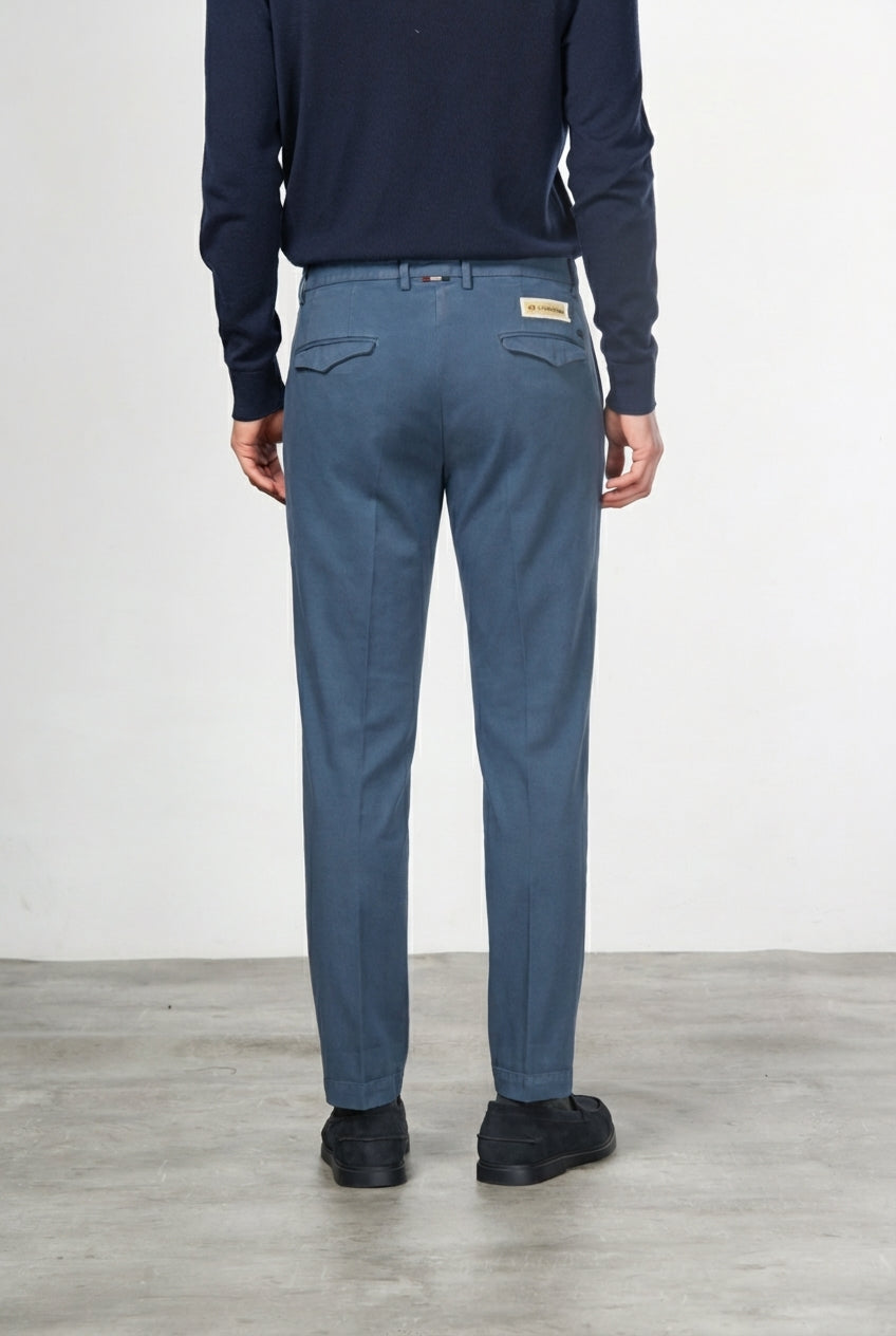 Torino 1 Pinces Flex pantalone chino uomo in twill di cotone e cashmere slim fit