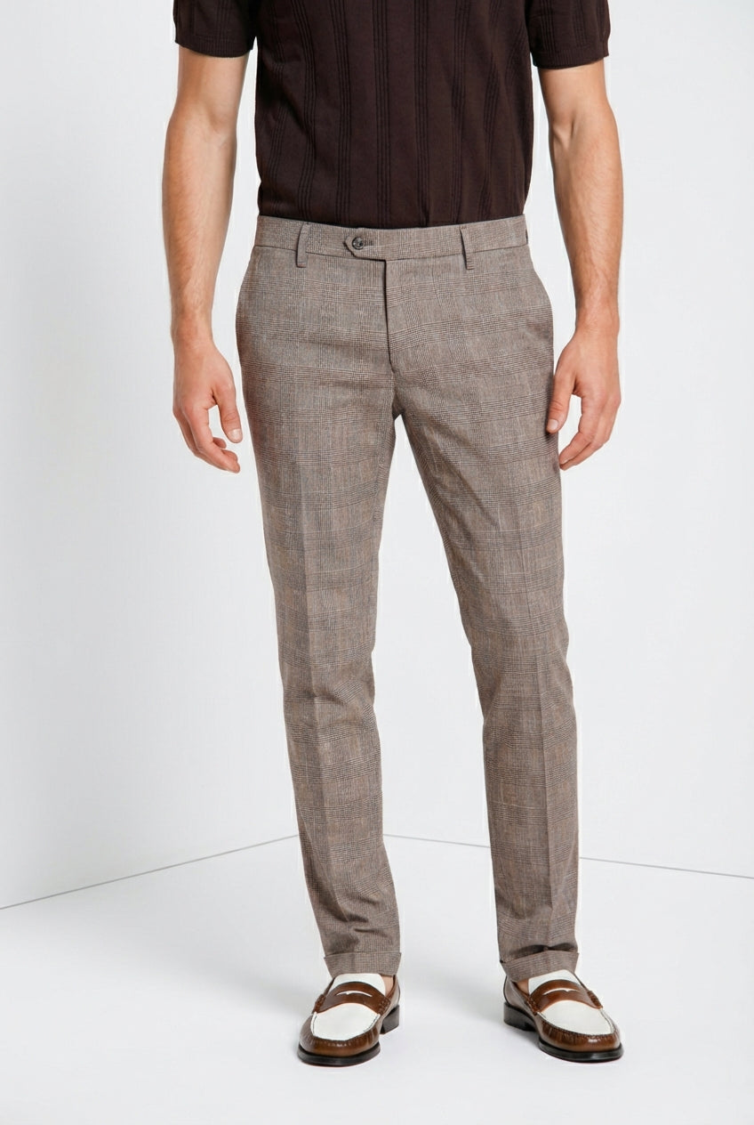 Torino City men's chino pants prince of Wales print slim fit