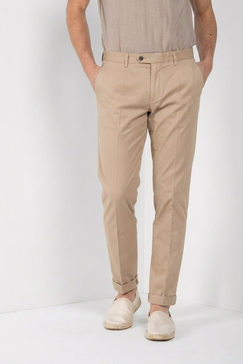 Torino City pantalon chino homme en satin de coton et soie slim fit