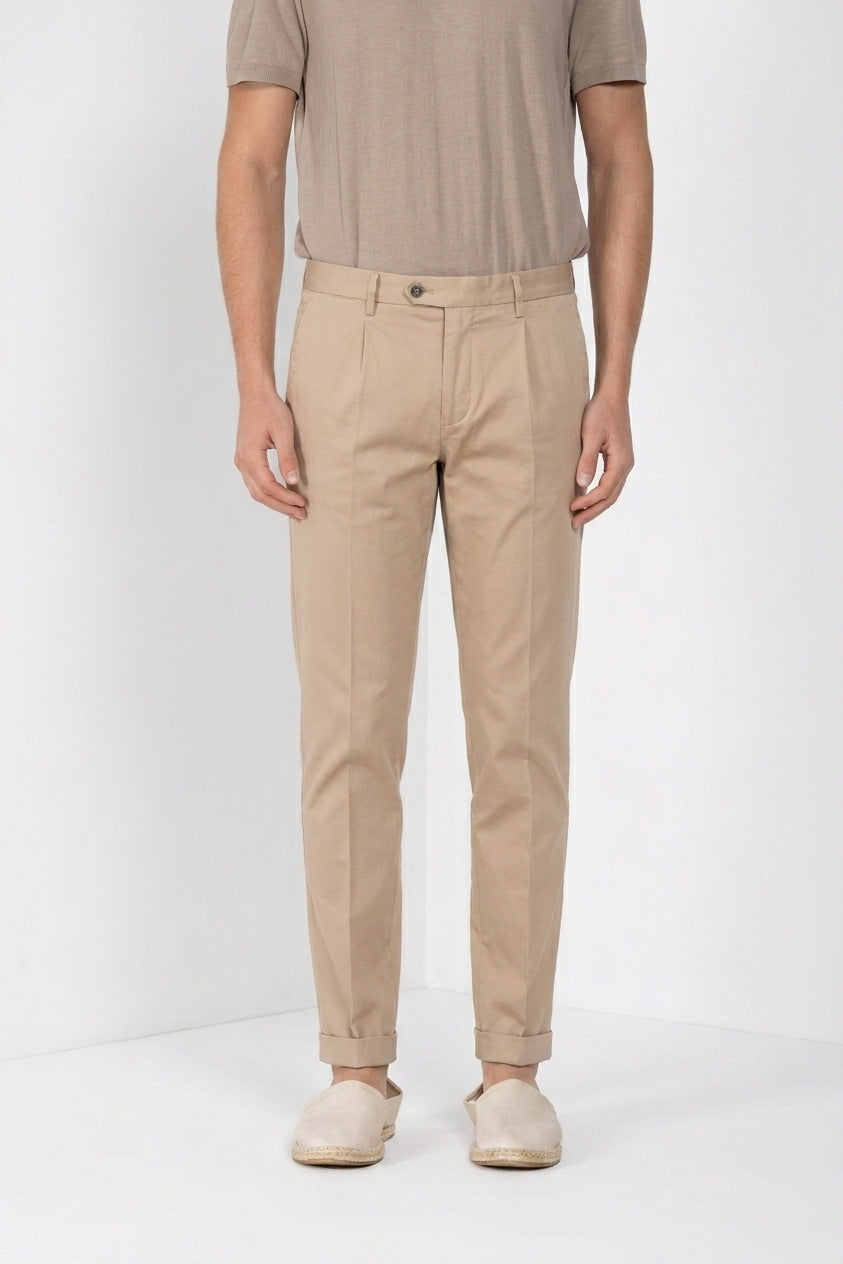 Torino City pantalón chino hombre en satén de algodón y seda slim fit