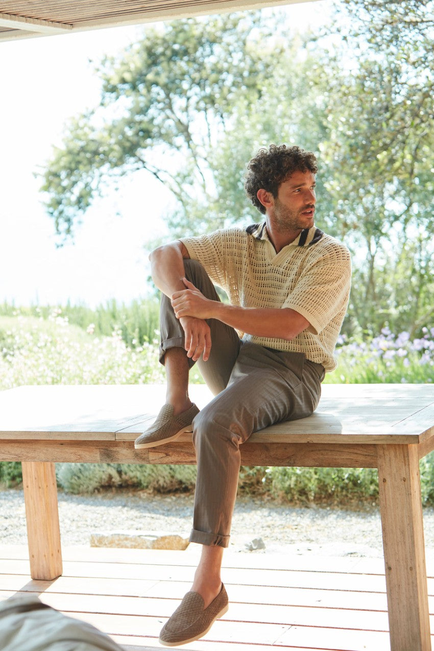 Boston men's chino pants herringbone yarn-dyed stretch relaxed fit