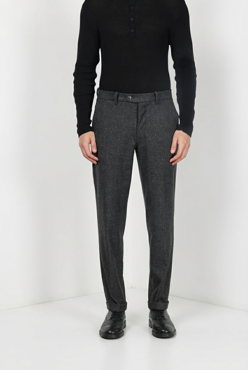 Paris pantalone chino uomo gessato in jersey flanella carrot fit