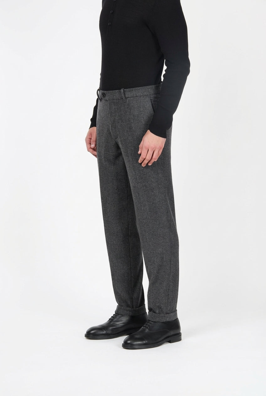 Paris pantalone chino uomo gessato in jersey flanella carrot fit