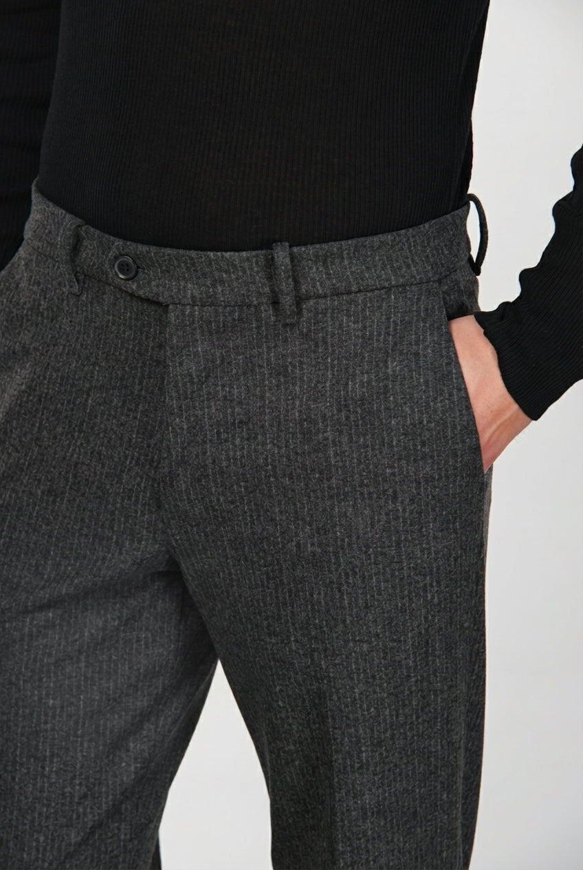 Paris pantalone chino uomo gessato in jersey flanella carrot fit