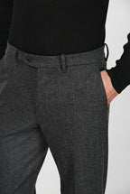 Paris pantalone chino uomo gessato in jersey flanella carrot fit