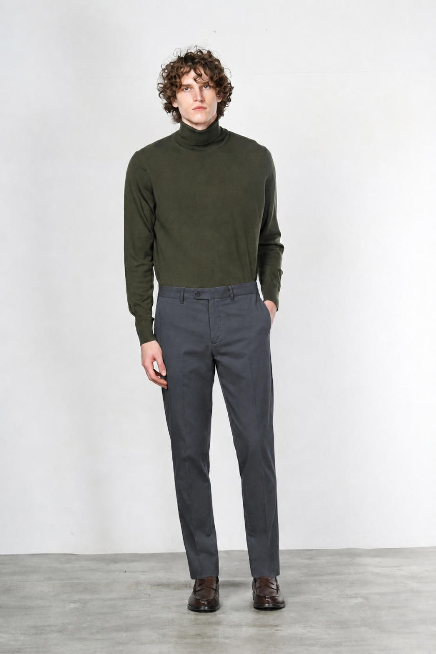 Paris pantalone chino uomo in gabardina cotone e lana carrot fit