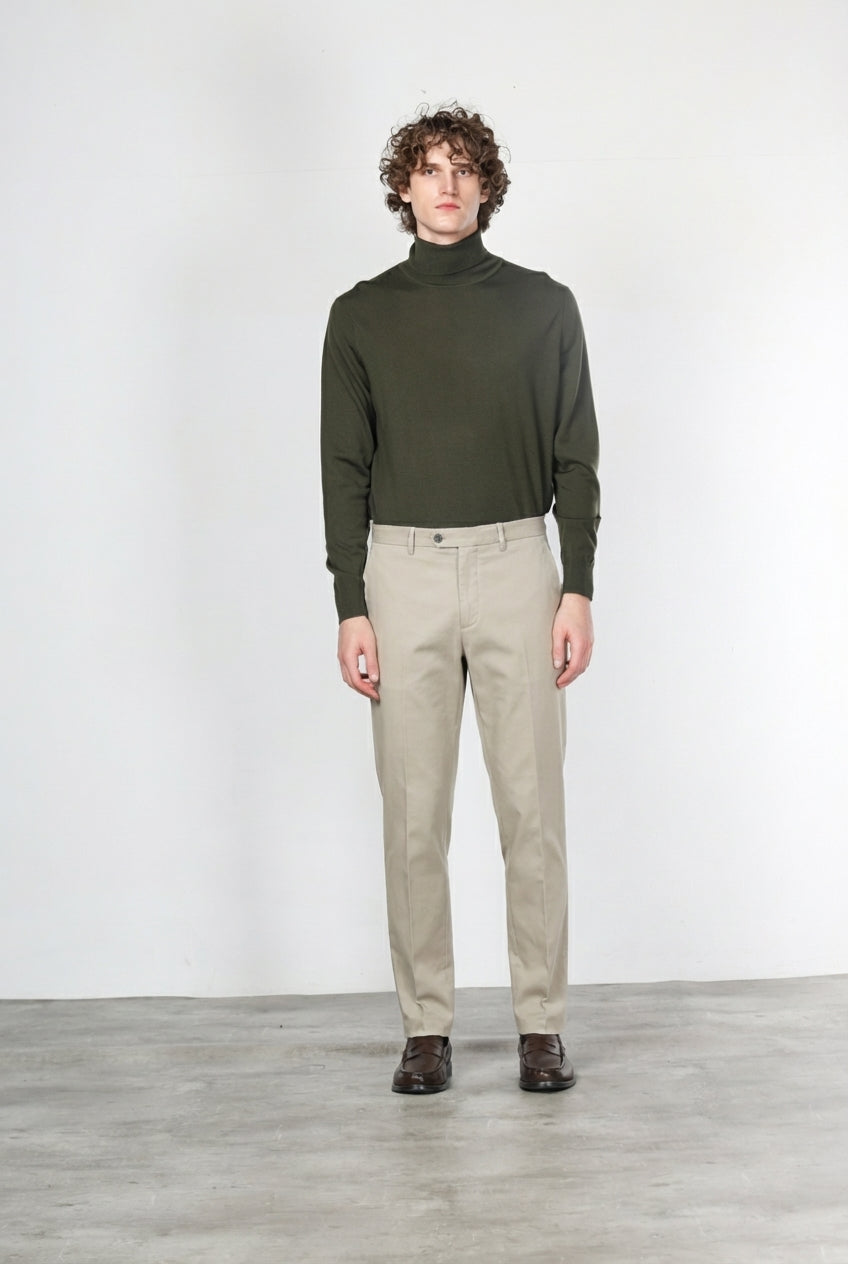 Paris men's chino trousers in cotton and wool gabardine carrot fit