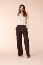 New York Studio pantalon chino femme en sergé de coton et lin wide leg