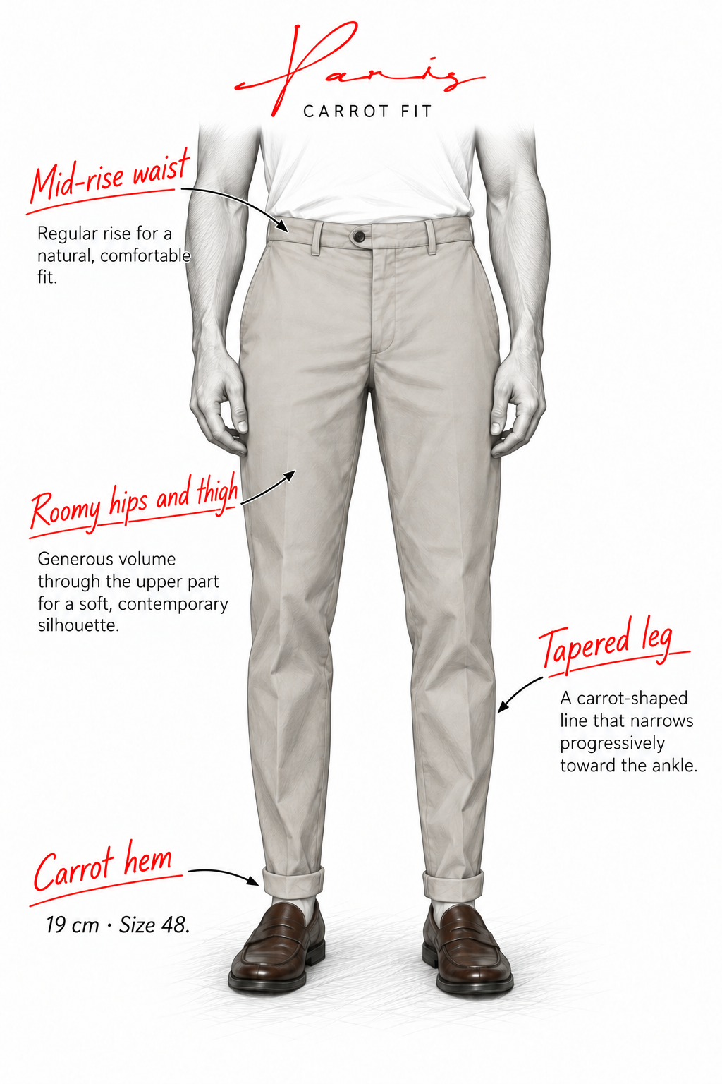 Paris men's stretch corduroy chino pants 1000-wale carrot fit ①