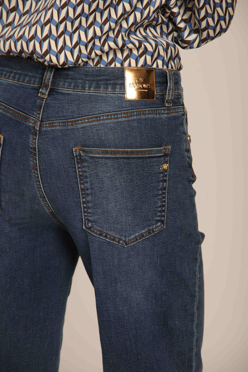 immagine 4 di pantalone denim donna, modello Victoria, 5 tasche di colore blu navy, fit straight di mason's