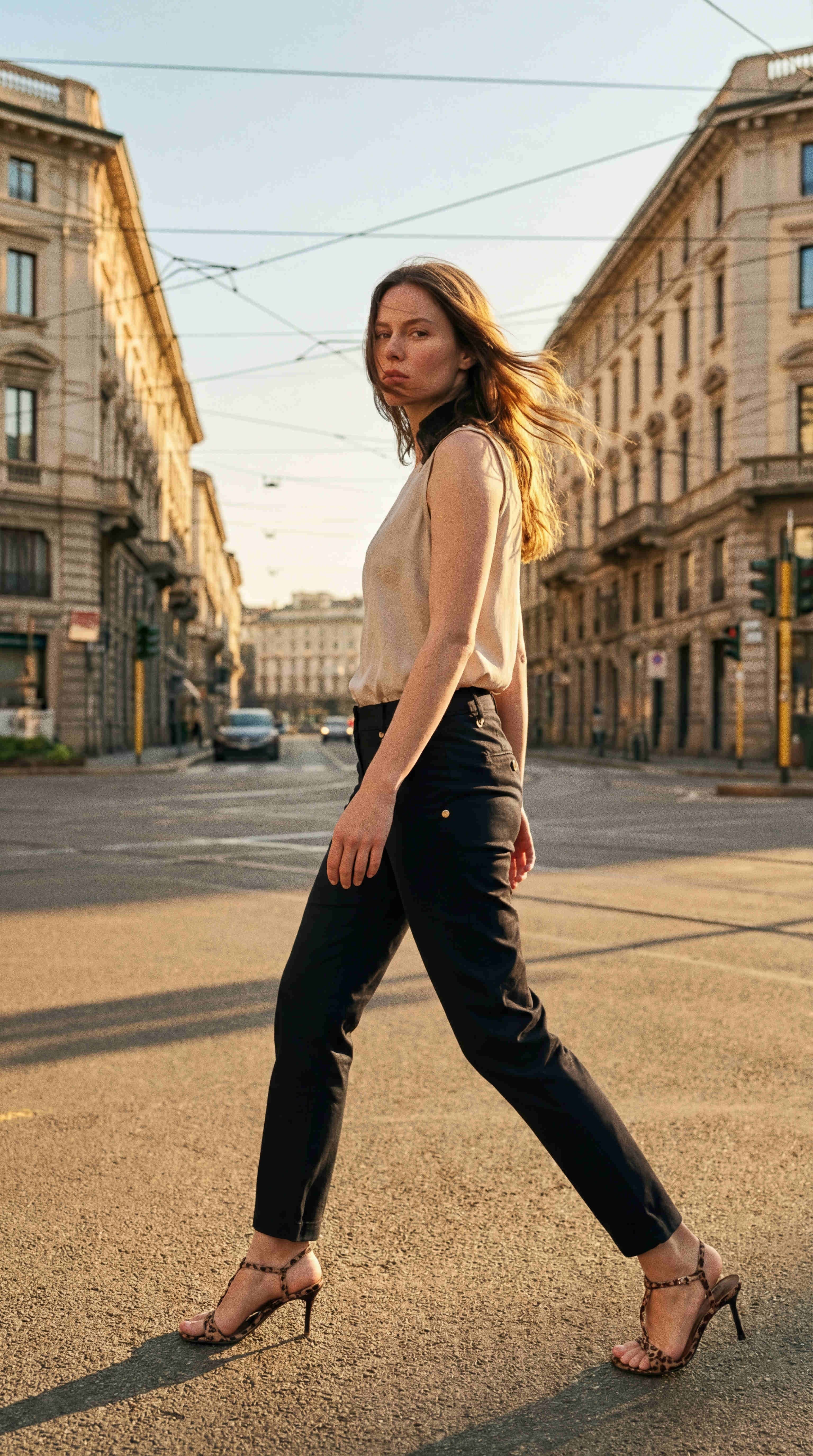 New York Slim women's chino pants in stretch satin slim fit ①