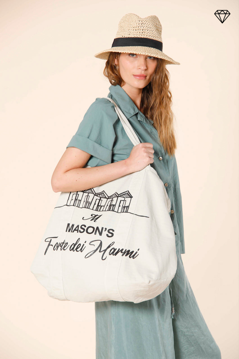 immagine 1 di borsa da donna in cotone tinta unita con stampa forte dei marmi modello mason's bag fdm colore verdino di Mason's 