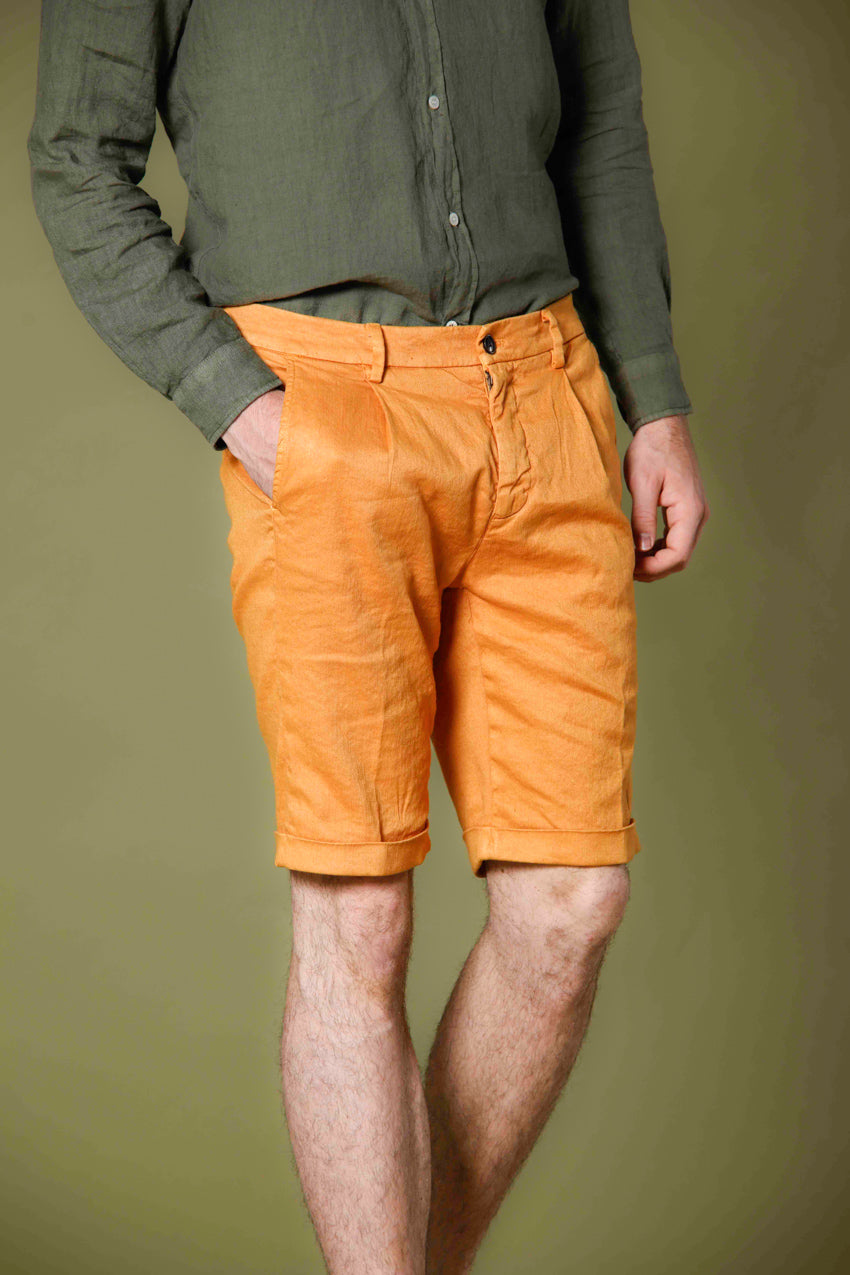 Bild 1 von Herren Chino Bermudahose aus Baumwolle und Leinen Modell Osaka 1 Pinces  Orange Karotte Fit von Mason's