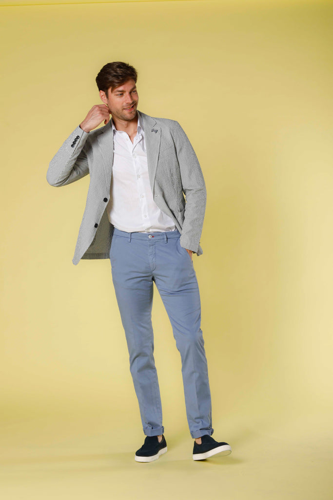 Image 2 of men's cotton twill and tencel light blue color chino pants Torino Summer Color model by Mason's