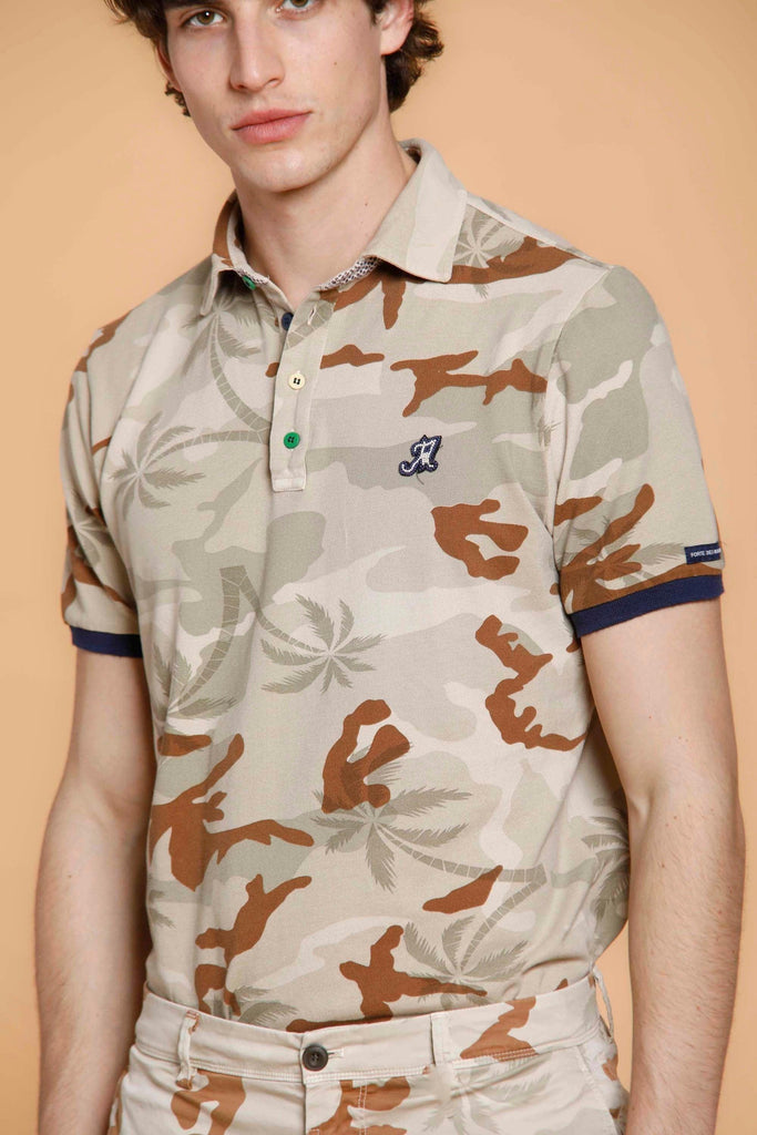 Print man polo shirt in cotton with camouflage and palm trees pattern - Mason's US