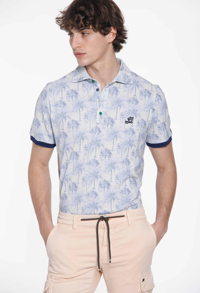 Print man polo shirt in cotton with palm pattern and details - Mason's US