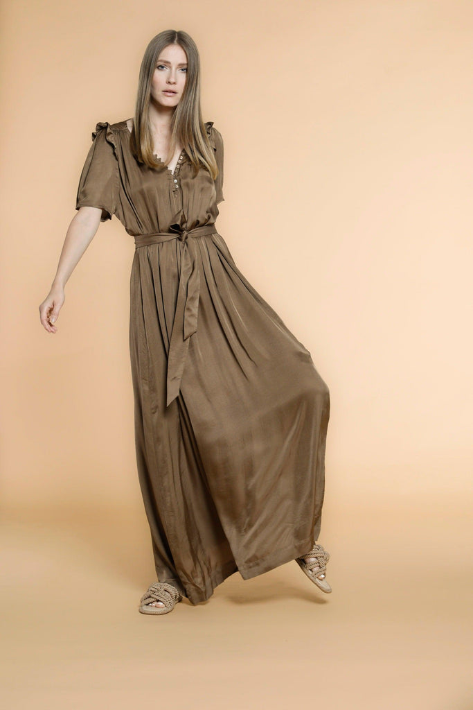 Kim woman long dress in viscose with short sleeves belt and details - Mason's US