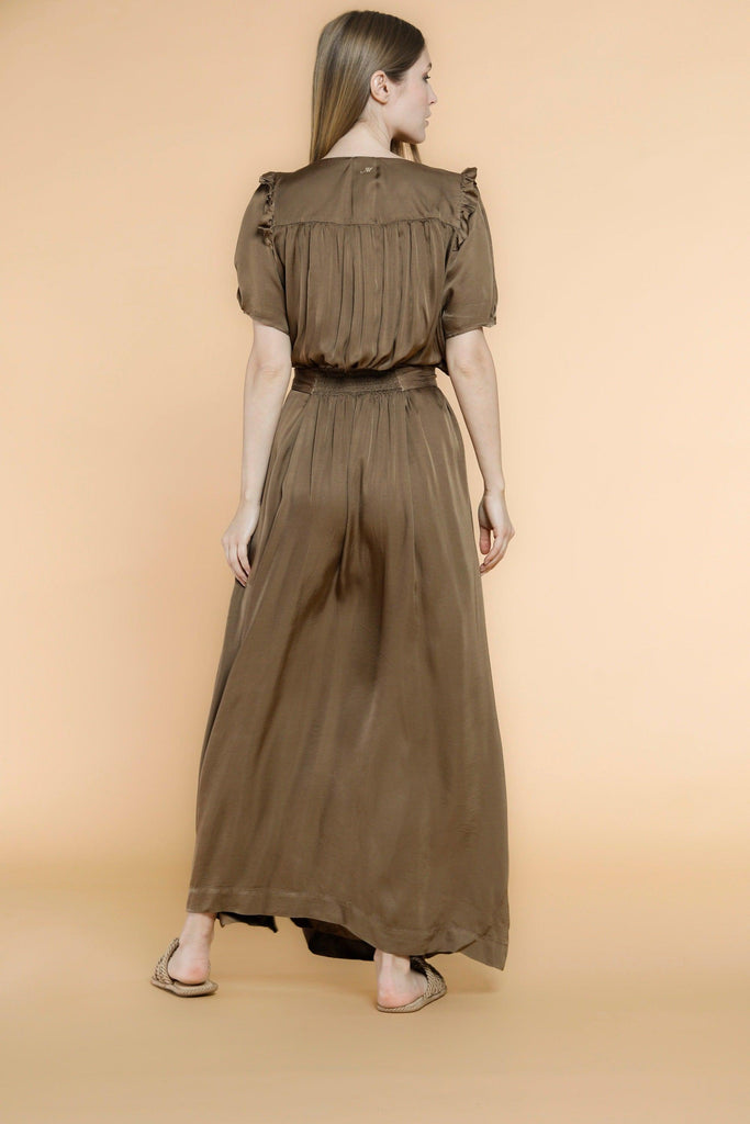 Kim woman long dress in viscose with short sleeves belt and details