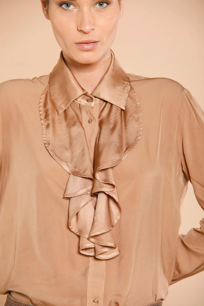 Image 2 of women's hazelnut viscose shirt with ruffles model Nicole Jabot by Mason's