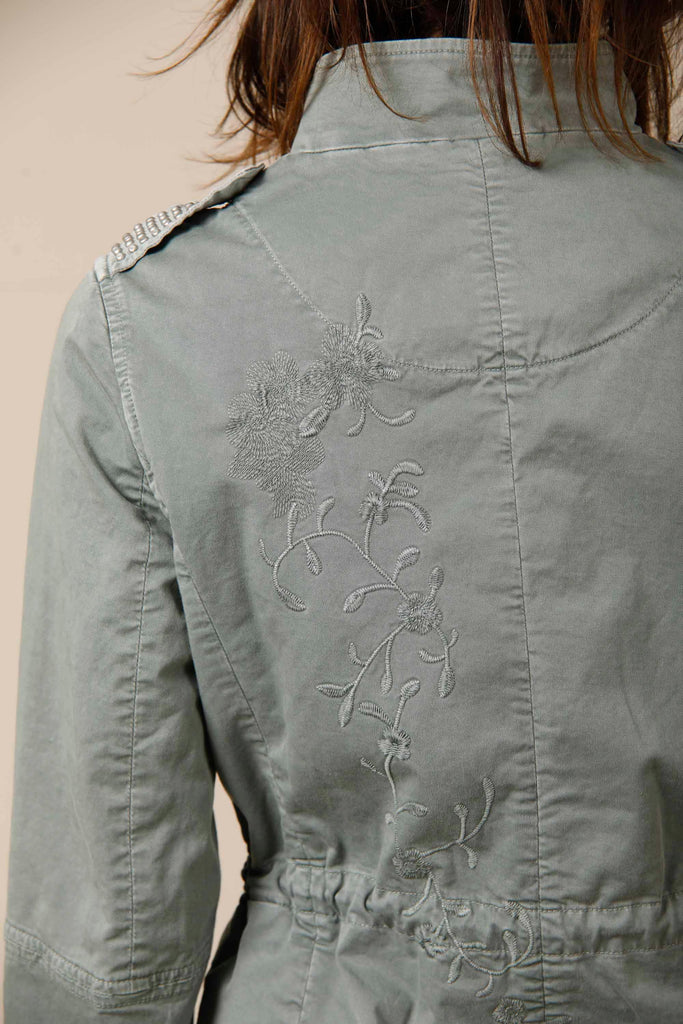 Eva woman field jacket in cotton with drawstring embroidery and studs