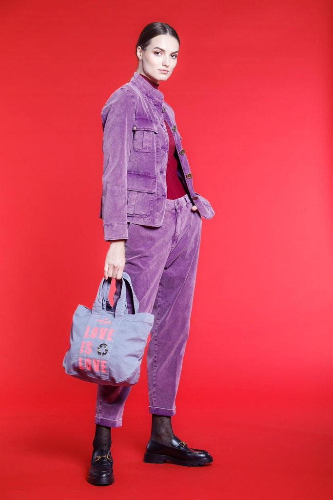 Image 2 of women's jacket in purple 1000 stripe velvet Karen model by Mason's