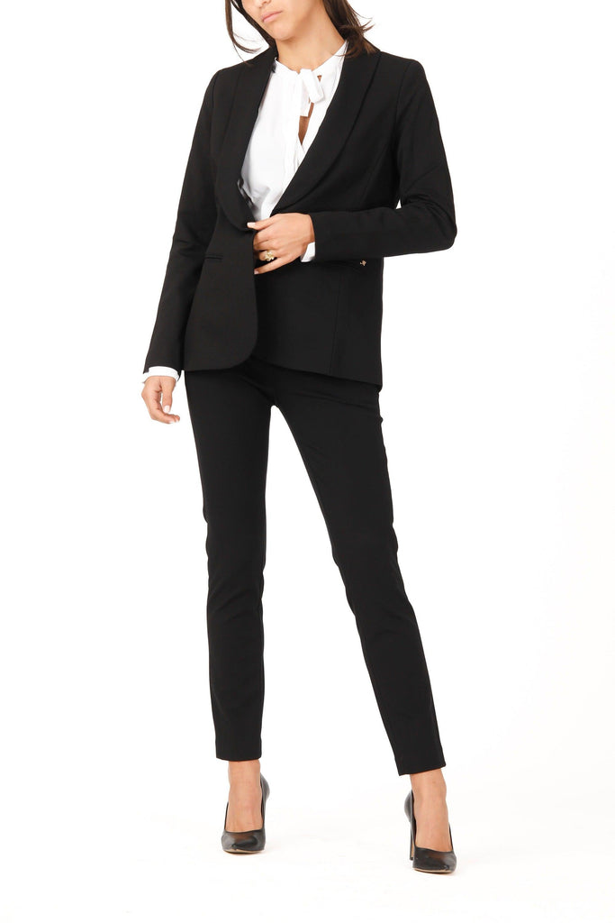 Smoking woman blazer in technical jersey with shawl collar