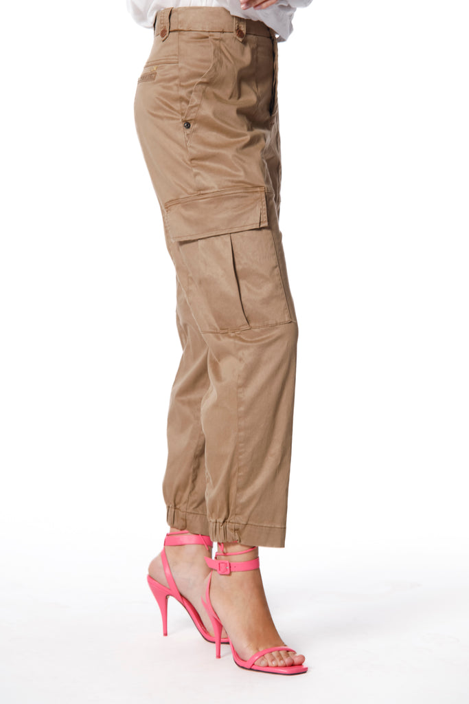 Birkin woman cargo pants in stretch satin with studs curvy