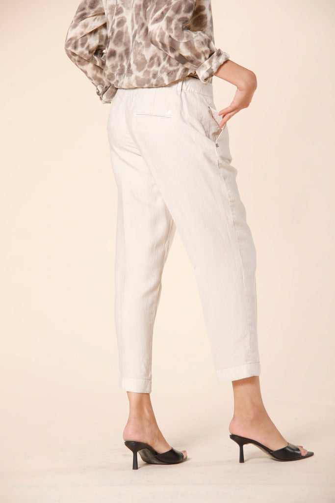 Image 4 of women's chino jogger pants in stucco colored tencel and linel mat fabric Linda Summer model by Mason's 