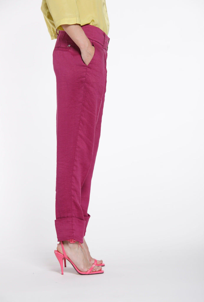 Iris woman chino pants in linen and viscose with wide turn-up curvy - Mason's US
