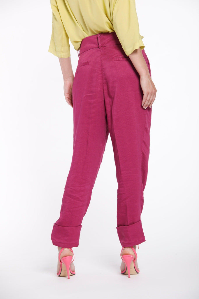 Iris woman chino pants in linen and viscose with wide turn-up curvy