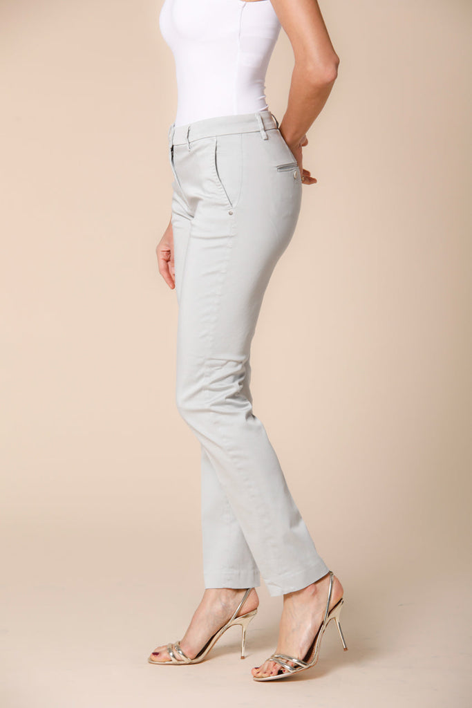 Image 3 of women's chino pants in light blue colored stretch satin New York Slim model by Mason's