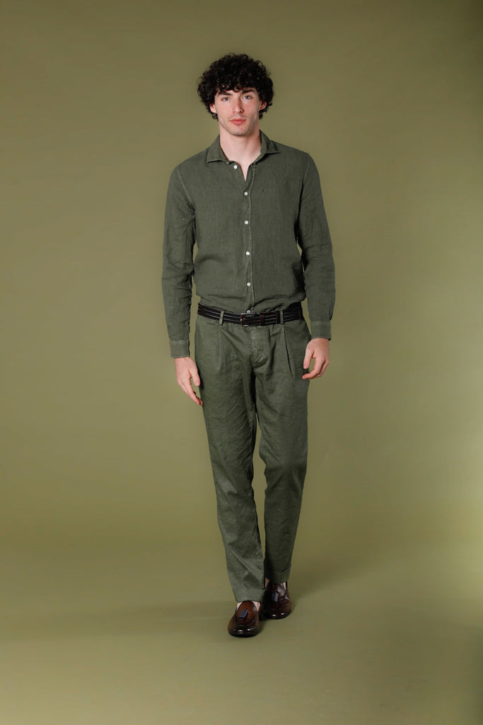 image 2 of men's long sleeve shirt in linen torino model in green regular fit by mason's 