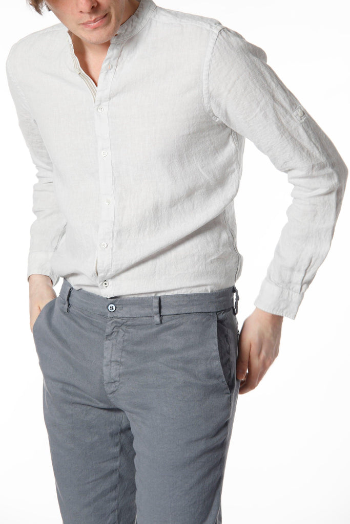 Porto man shirt in linen with long sleeves and mandarin collar regular