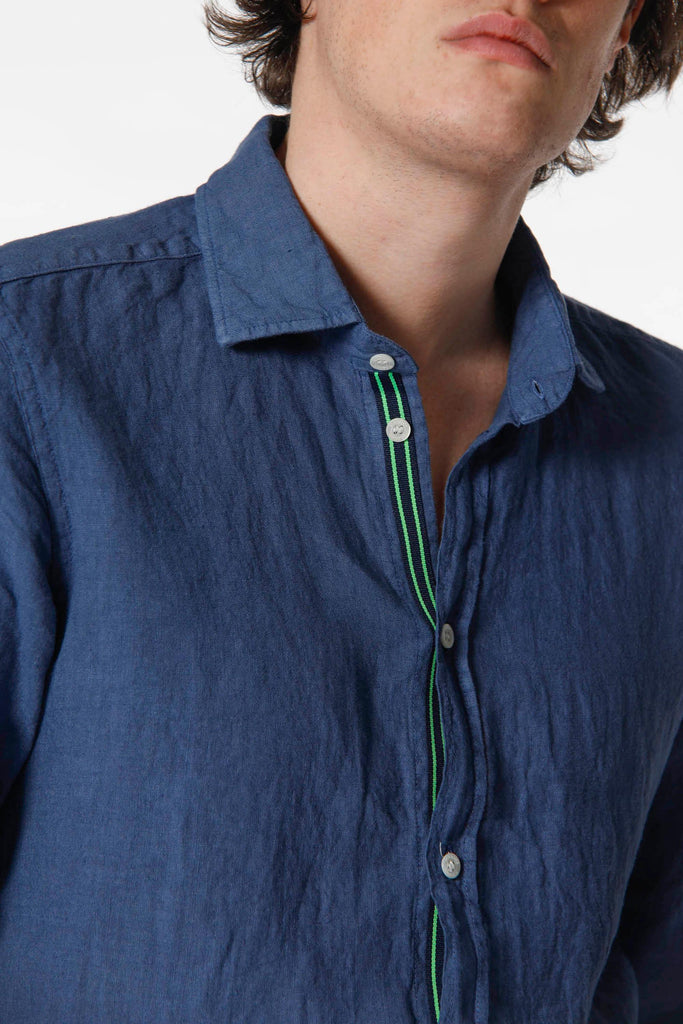 Torino man shirt in linen with long sleeves and ribbon regular - Mason's US