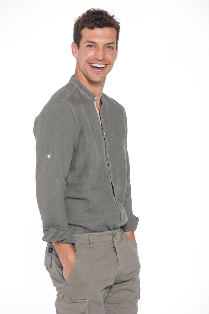 Porto man shirt in linen with long sleeves and mandarin collar regular ① - Mason's US
