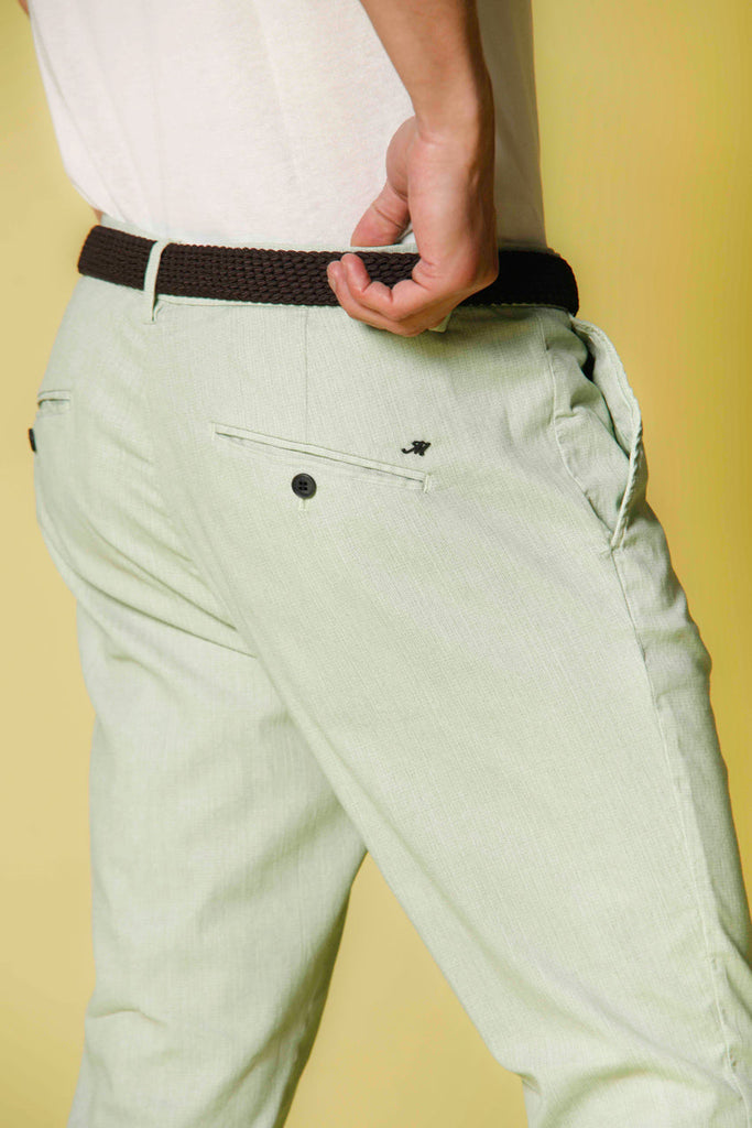 Image 2 of men's chino pants in light green cotton with microfantasy Osaka Style model by Mason's