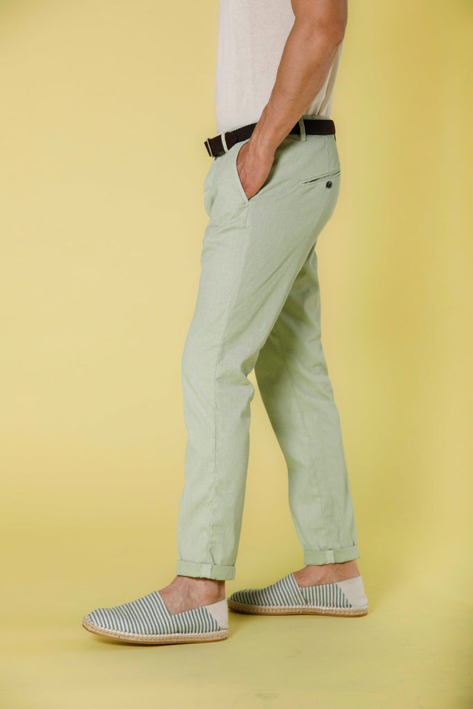 Image 4 of men's chino pants in light green cotton with microfantasy Osaka Style model by Mason's
