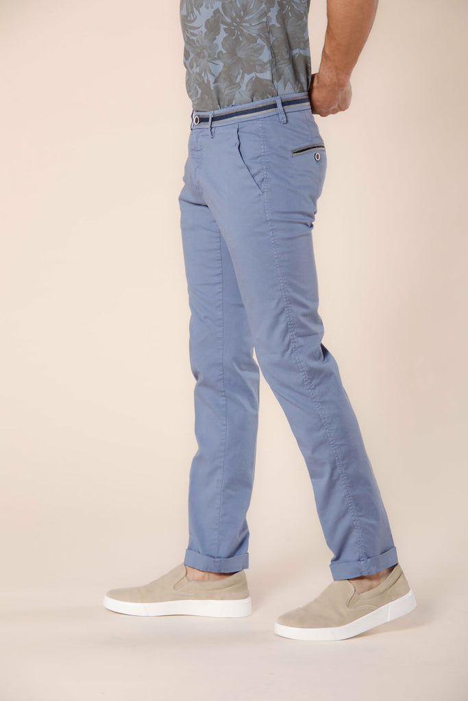 Image 4 of azure cotton and tencel men's chino pants with ribbons Torino Summer model by Mason's