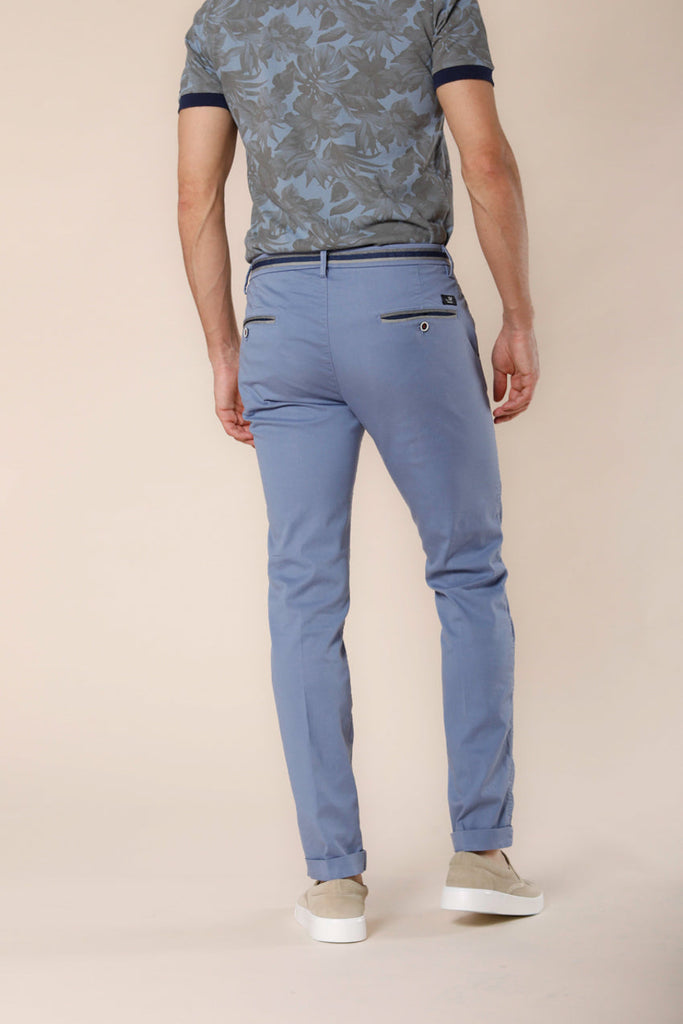 Image 3 of azure cotton and tencel men's chino pants with ribbons Torino Summer model by Mason's