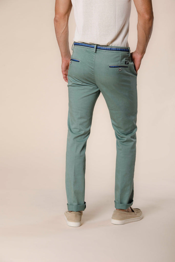 Image 3 of mint green cotton and tencel men's chino pants with ribbons Torino Summer model slim fit by Mason's