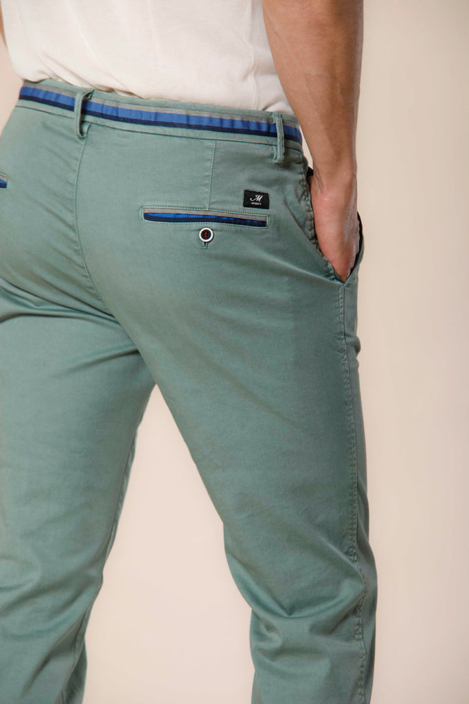 Image 2 of mint green cotton and tencel men's chino pants with ribbons Torino Summer model slim fit by Mason's