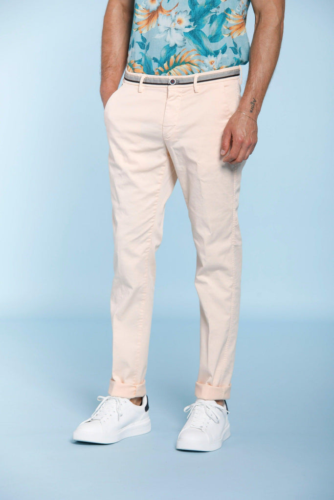 Torino Summer man chino pants in cotton and tencel with ribbon slim