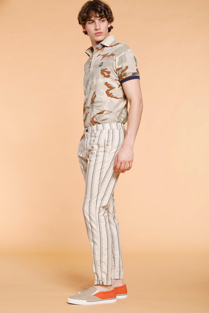 Osaka Style man chino pants in cotton with moulinè pattern carrot fit