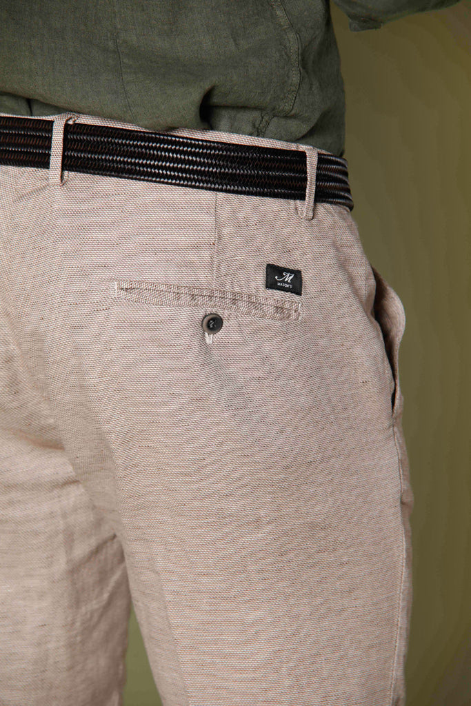Image 5 of men's linen and cotton stucco-colored chino pants with houndstooth pattern Torino Style model by Mason's