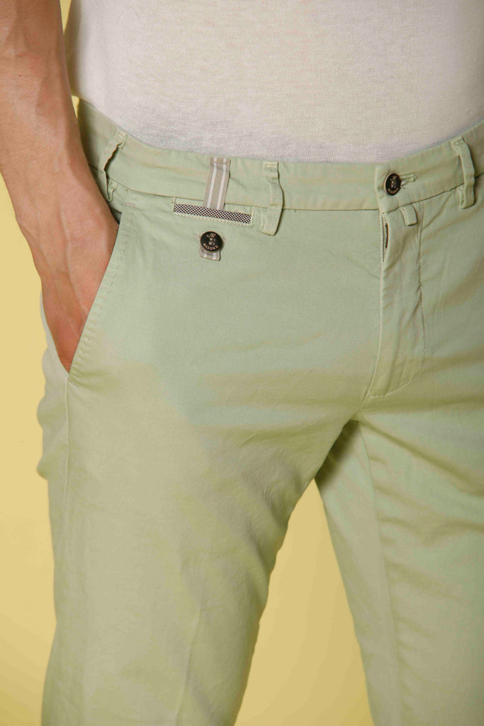 Image 3 of men's light green stretch satin chino pants with ribbons Torino Prestige model by Mason's