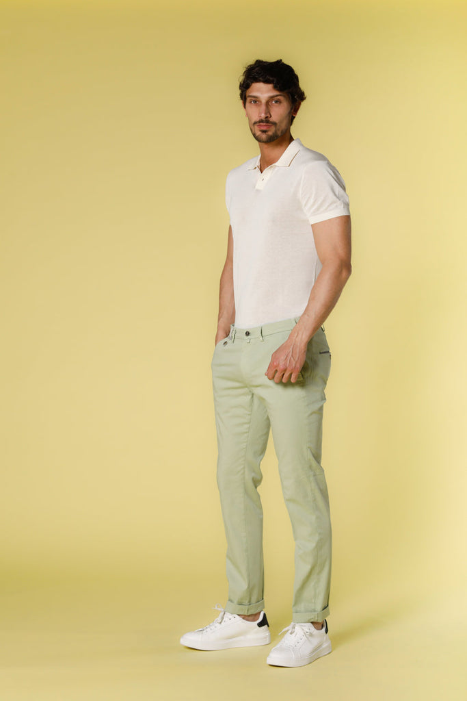Image 2 of men's light green stretch satin chino pants with ribbons Torino Prestige model by Mason's