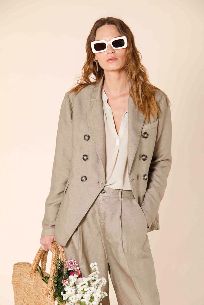Caroline woman's double-breasted blazer in tencel and linen
